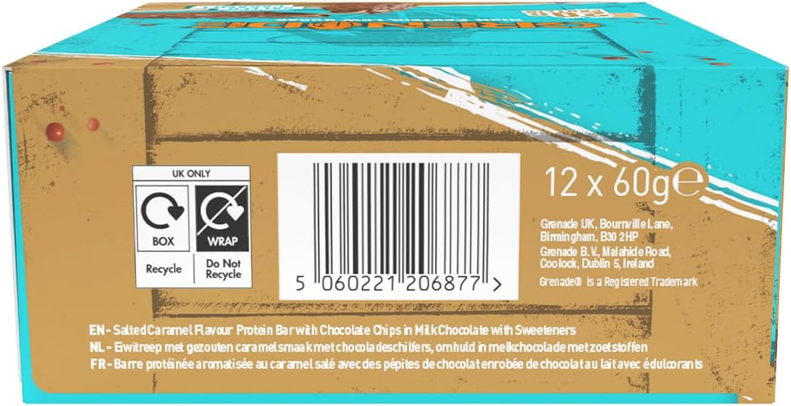 Grenade High Protein, Low Sugar Bar - Chocolate Chip Salted Caramel, 12 x 60 g - Image 2