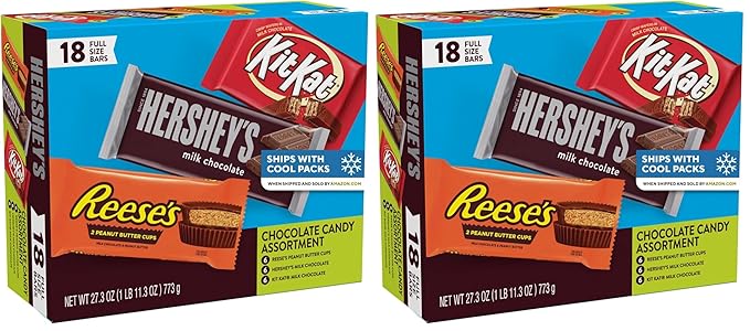 HERSHEY'S, KIT KAT and REESE'S Assorted Milk Chocolate, Full Size Easter Candy Bar Variety Box, 27.3 oz (18 Count) (Pack of 2)