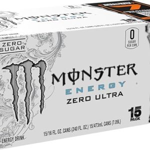 Monster Energy Zero Ultra, Sugar Free Energy Drink, 16 Ounce (Pack of 15)