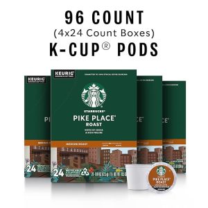 Starbucks K-Cup Coffee Pods, Medium Roast Hot or Iced Coffee, Pike Place Roast, 96 Keurig Pods ​