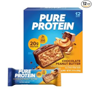 Pure Protein Chocolate Peanut Butter Protein Bars – 20g Protein, 3g Sugar, 190 Calories (12 count) Low Sugar* High Protein Snack - Gluten Free - Perfect for a Healthy Snack